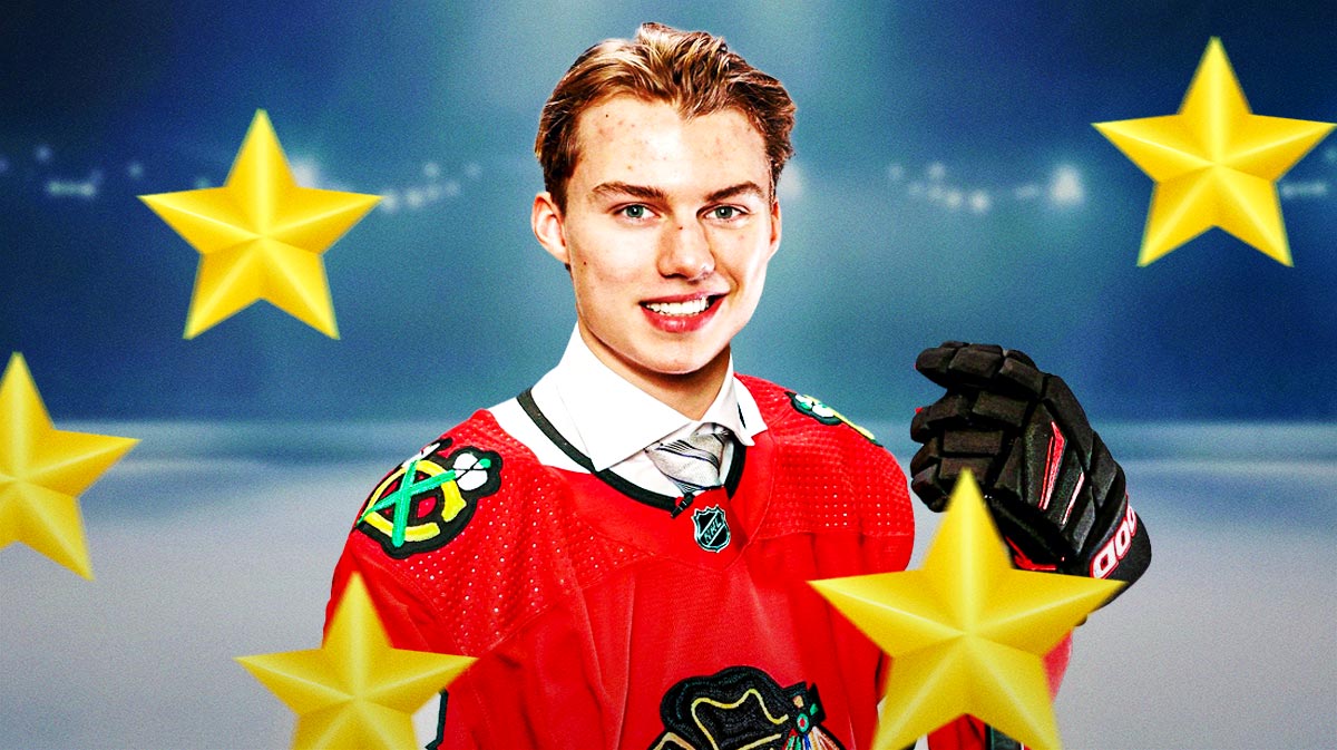 Connor Bedard (Chicago Blackhawks) with stars surrounding him