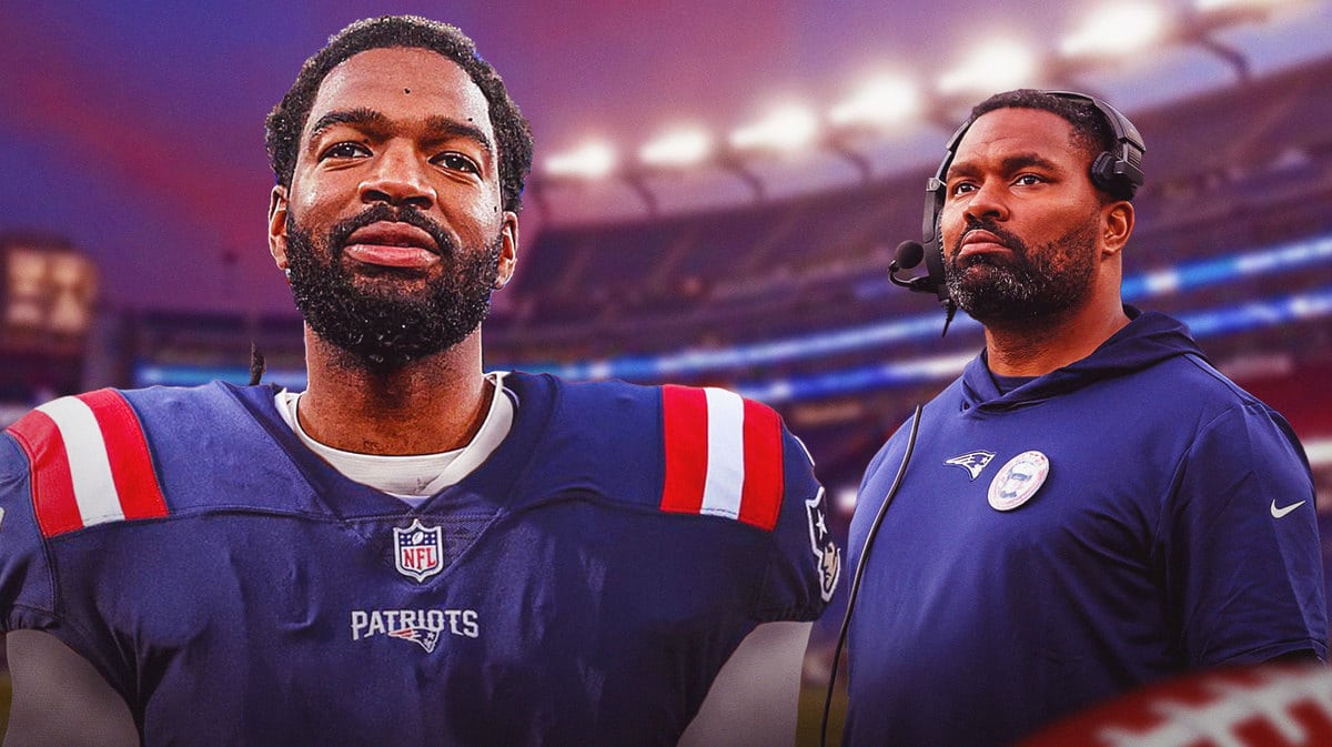 Commanders Jacoby Brissett with Patriots Jerod Mayo amid Jayden Daniels draft rumors