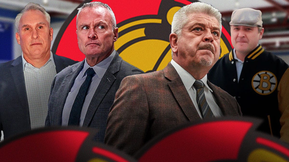 Todd McLellan, Dean Evason, Craig Berube and Jon Gruden in image, OTT Senators logo, hockey rink in background