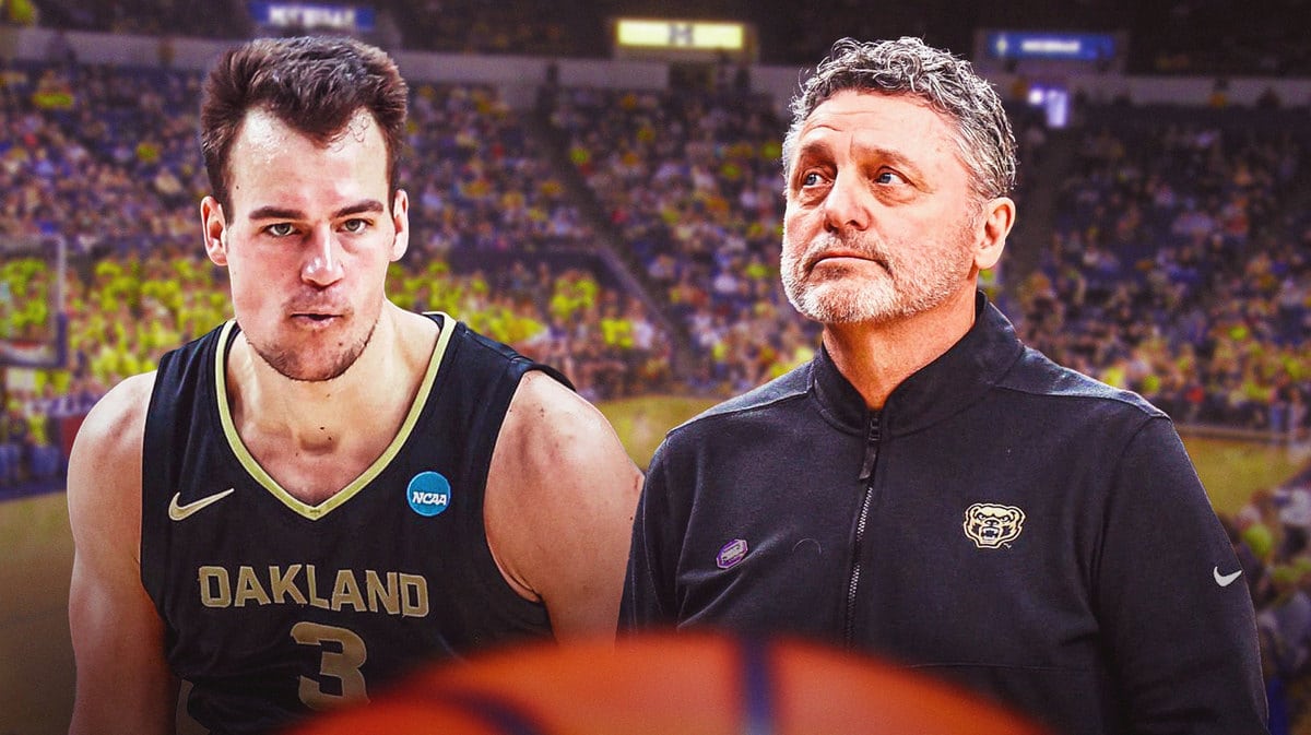 Oakland basketball coach Greg Kampe and Jack Gohlke got plenty of dap.