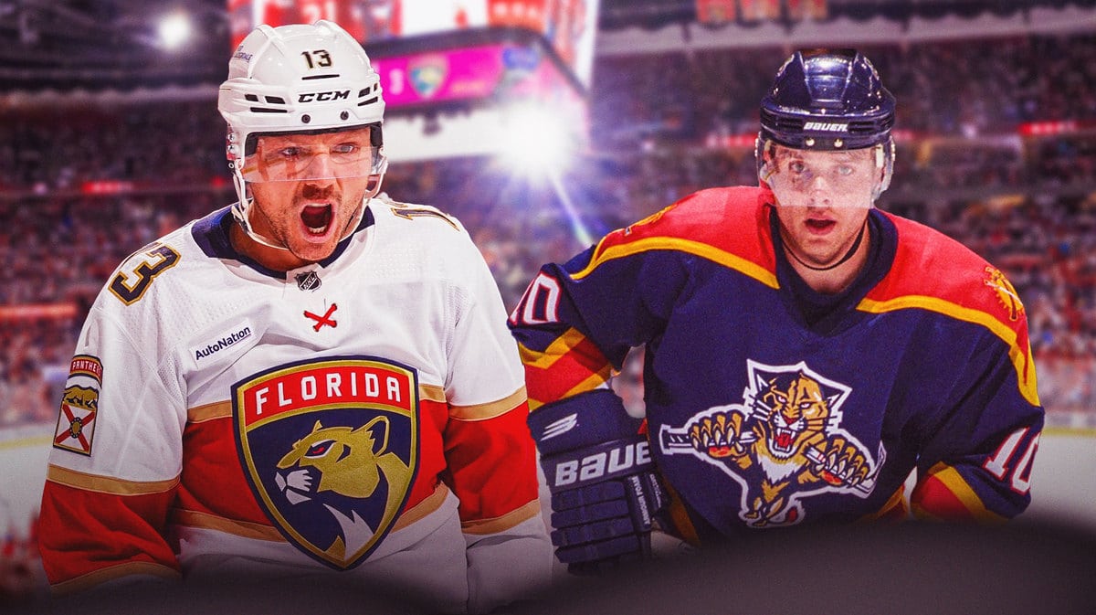 Sam Reinhart in a Panthers news story with Pavel Bure.