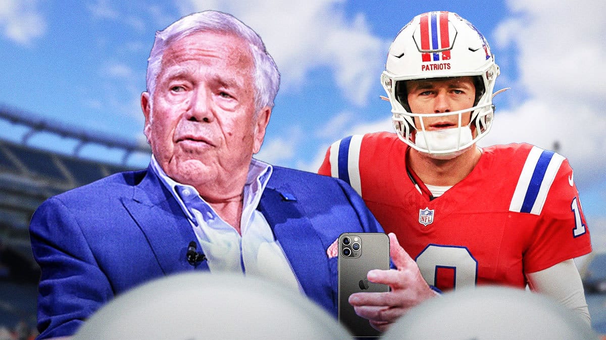 Patriots owner Robert Kraft on his phone, quarterback Mac Jones