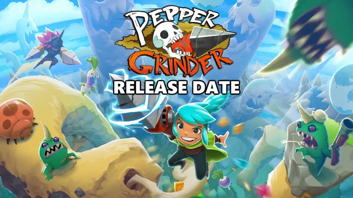 pepper grinder, pepper grinder release date, pepper grinder gameplay, pepper grinder story, pepper grinder trailer, key art for pepper grinder with the words release date under the game title
