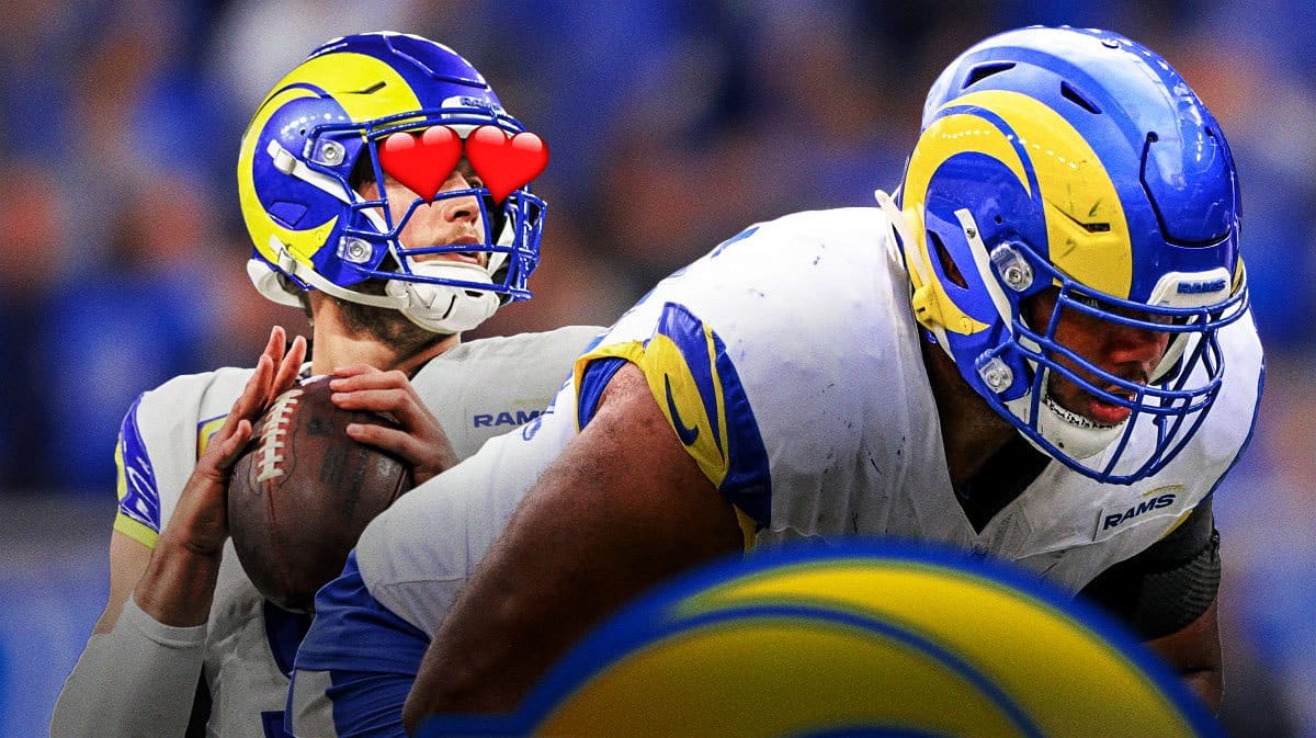Rams QB Matthew Stafford looking at OL.