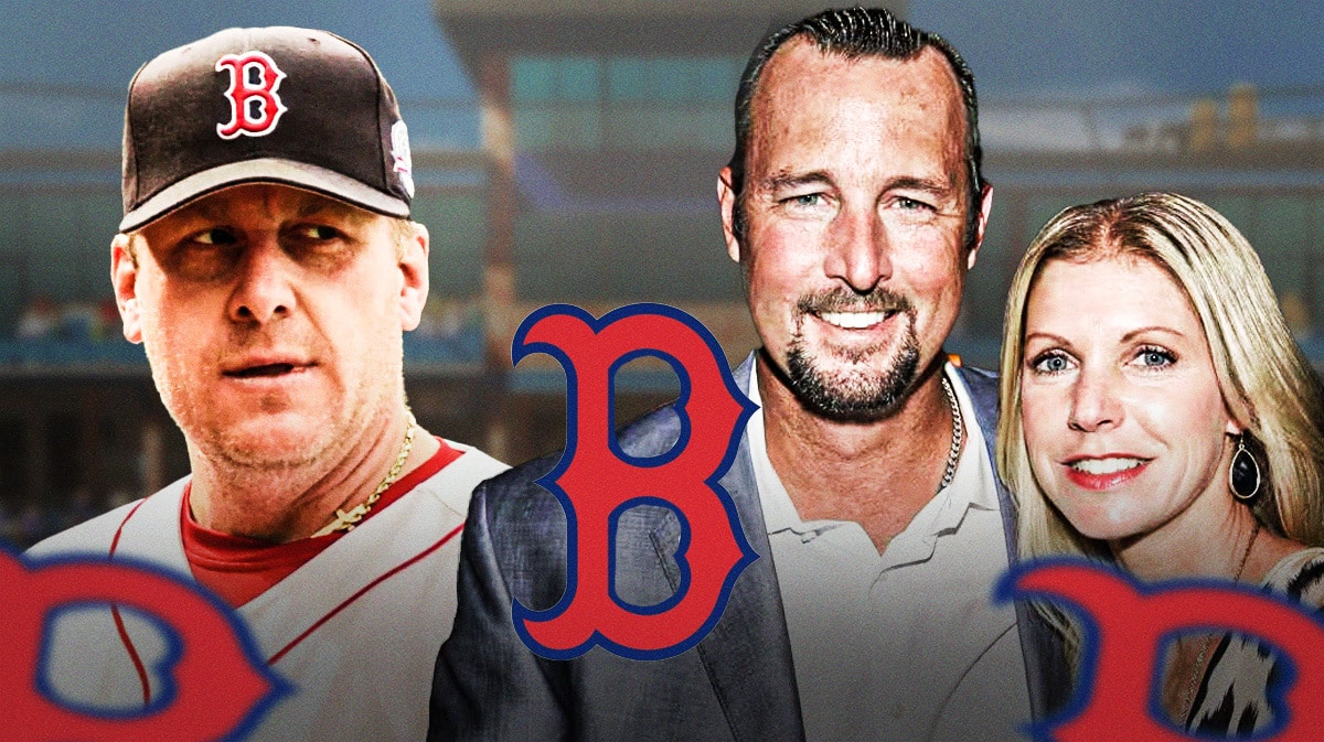 Red Sox's Curt Schilling alongside Tim and Stacy Wakefield