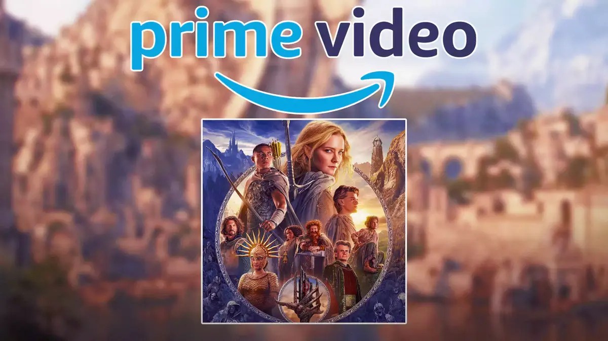 Scene from Rings of Power and Prime Video logo.