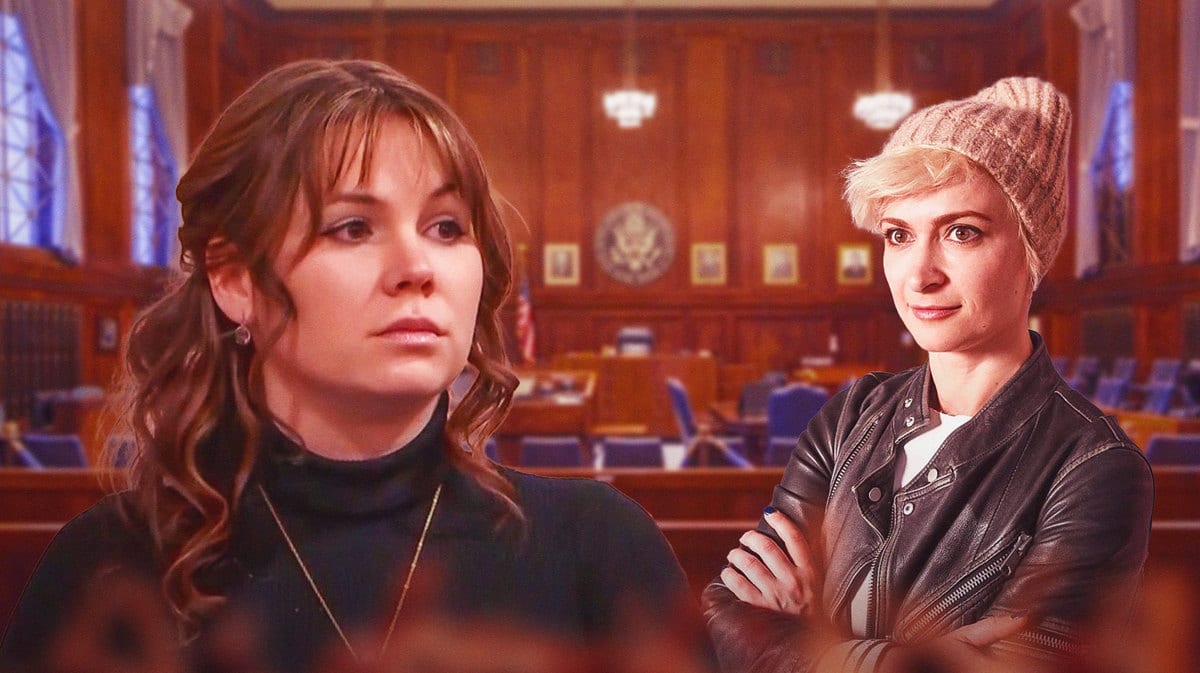 Hannah Gutierrez Reed in a court room and Halyna Hutchins