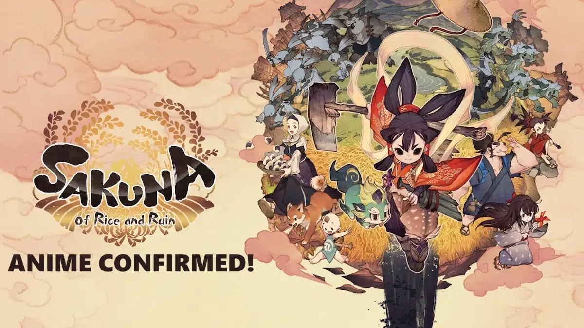 sakuna rice ruin anime, sakuna rice ruin anime release, sakuna rice ruin release, sakuna rice ruin, cover art for sakuna of rice and ruin with the words anime confirmed under the game logo