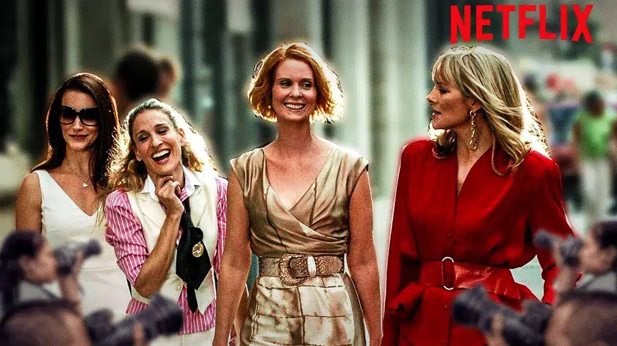 Scene from Sex and the City with a Netflix logo.