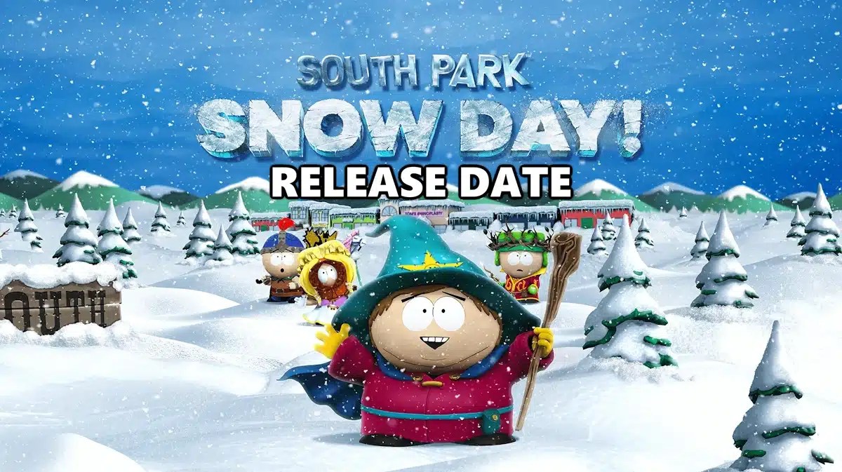 south park snow day, south park snow day release date, south park snow day gameplay, south park snow day story, south park snow day trailer, key art for south park snow day with the words release date under the game title