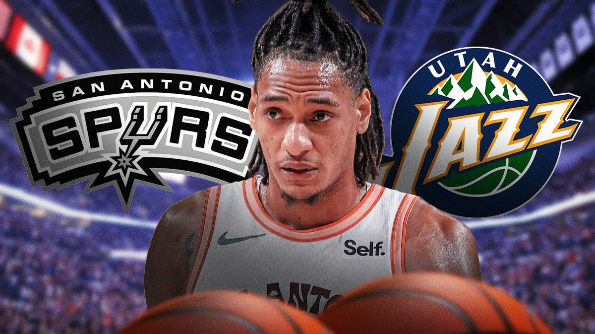 Devin Vassell, San Antonio Spurs logo, Utah Jazz logo