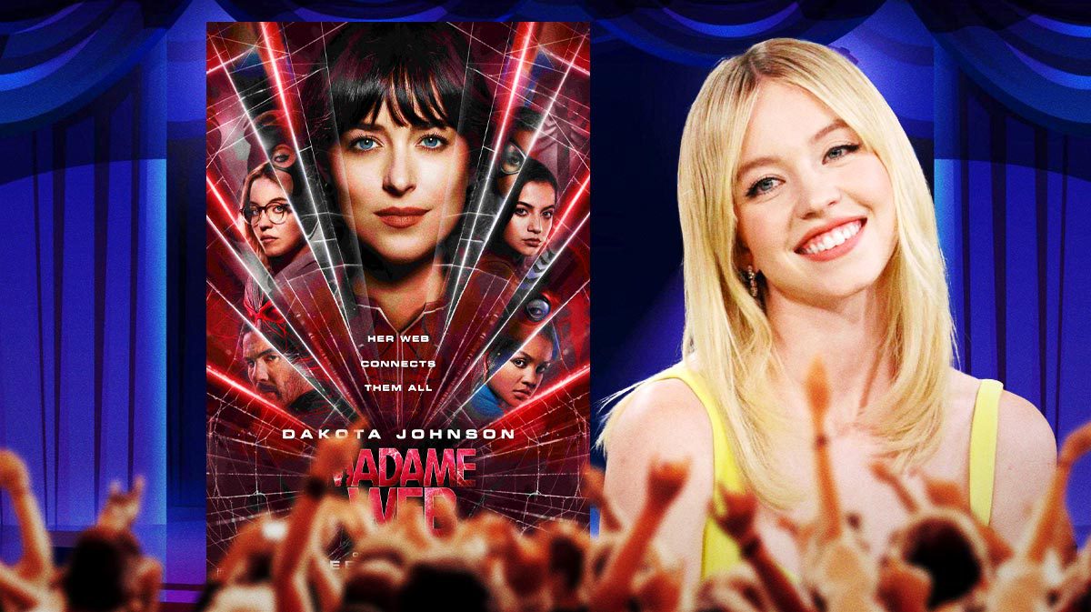 Sony's Madame Web poster and Sydney Sweeney.