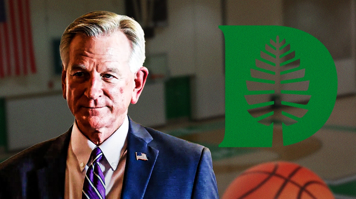 Dartmouth basketball, Tommy Tuberville, Tommy Tuberville Dartmouth, Dartmouth basketball union, Dartmouth union, Tommy Tuberville and Dartmouth logo with Dartmouth basketball arena in the background