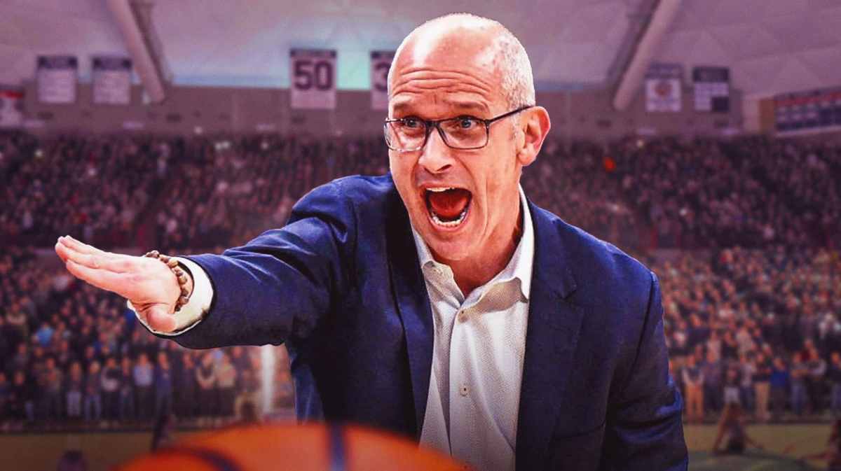 UConn basketball, Huskies, Dan Hurley, Dan Hurley UConn, UConn Marquette, Dan Hurley with UConn basketball arena in the background