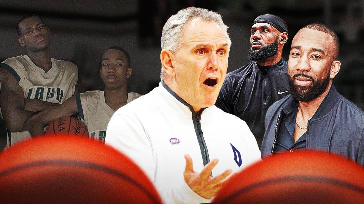 Former Duquesne head coach Keith Dambrot with Dru Joyce III and LeBron James