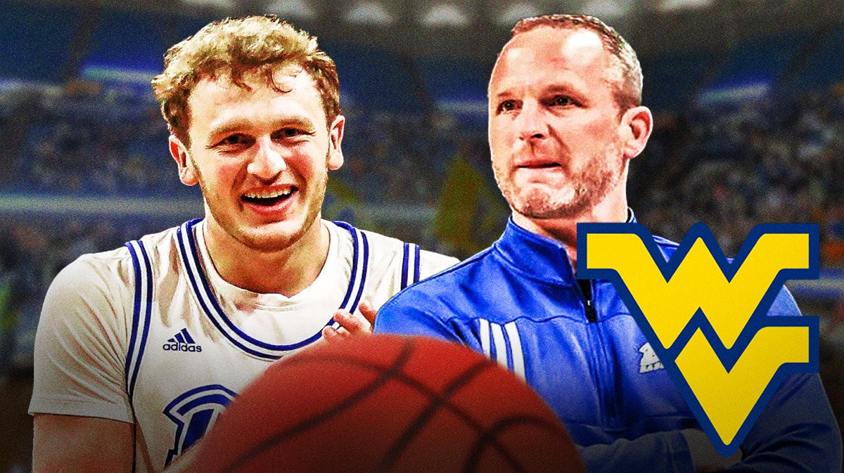 West Virginia basketball coach Darian DeVries looking at Tucker DeVries