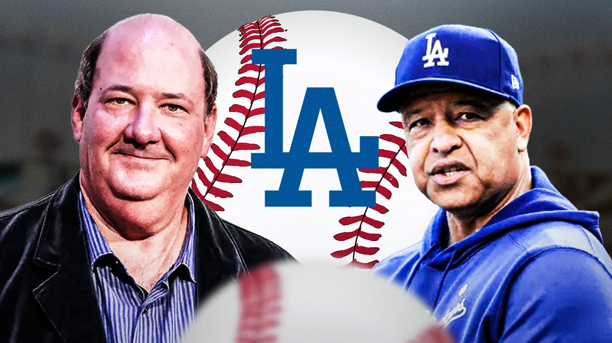 Brian Baumgartner, Dave Roberts and the Dodgers logo