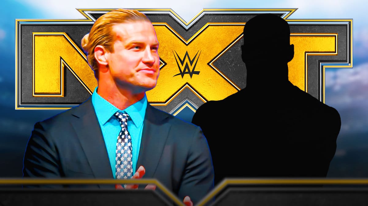 Nic Nemeth next to the blacked-out silhouette of Bron Breakker with the NXT logo as the background.