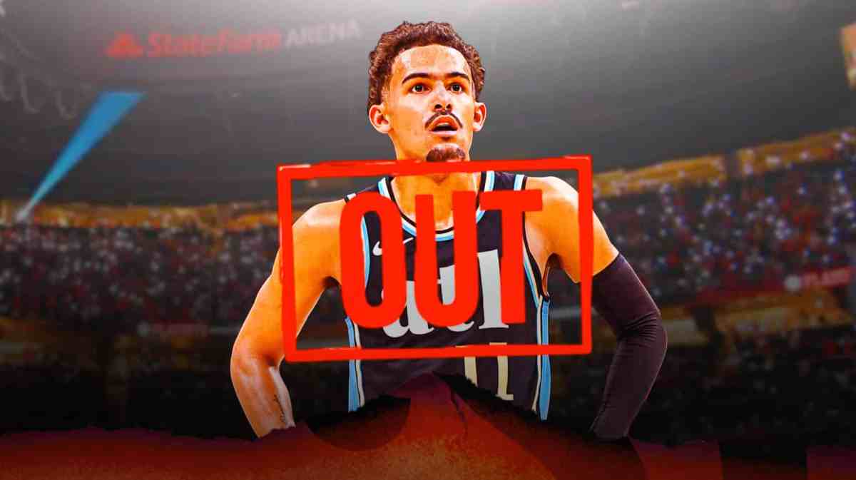 Hawks' Trae Young with "OUT" stamped over him.