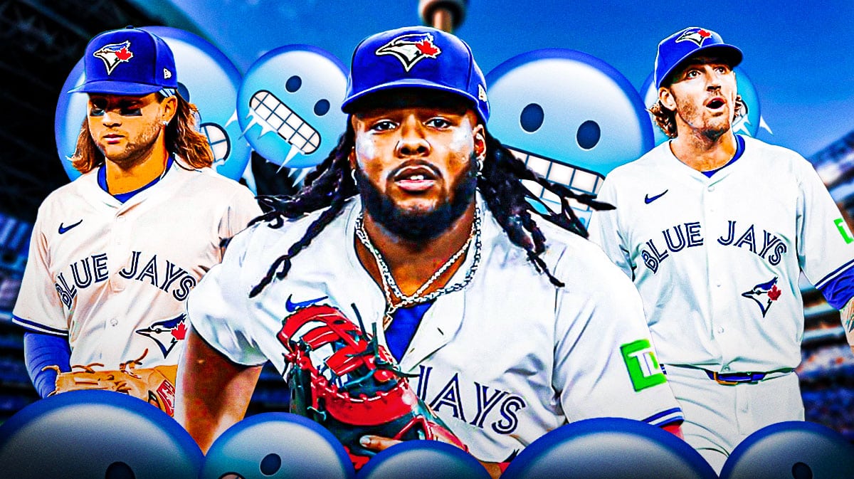 Vladimir Guerrero Jr., Kevin Gausman, and Bo Bichette with a bunch of freezing cold emojis around them
