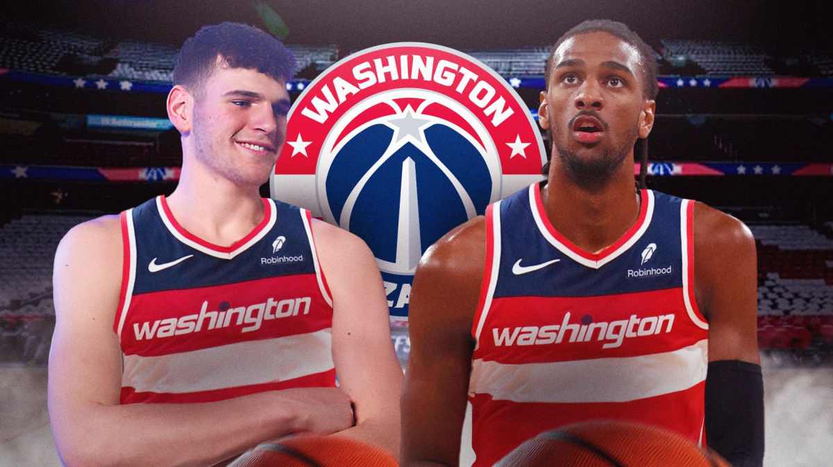 Alex Sarr and Donovan Clingan in Wizards jerseys