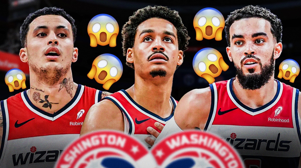 Jordan Poole, Kyle Kuzma, and Tyus Jones with a bunch of shocked emojis in the background