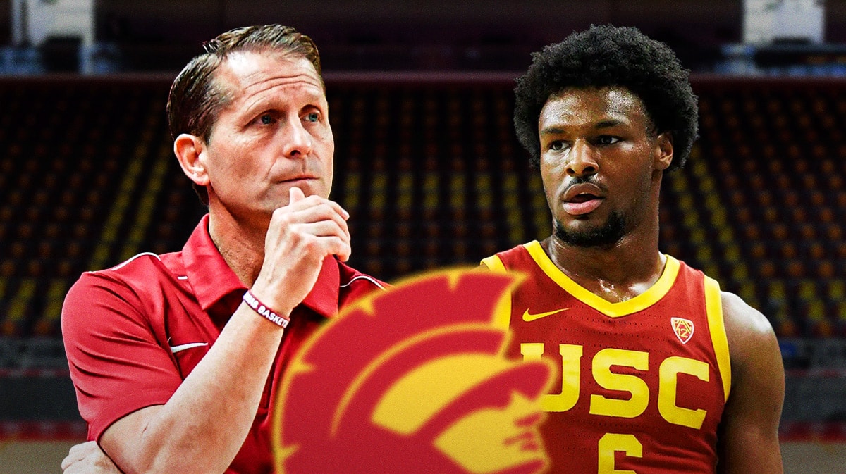 USC basketball coach Eric Musselman and Bronny James