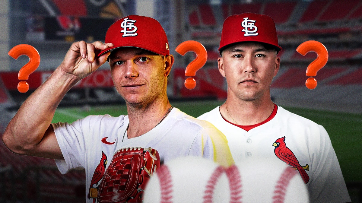 Cardinals' players Sonny Gray, and Lars Nootbaar with question marks around them.