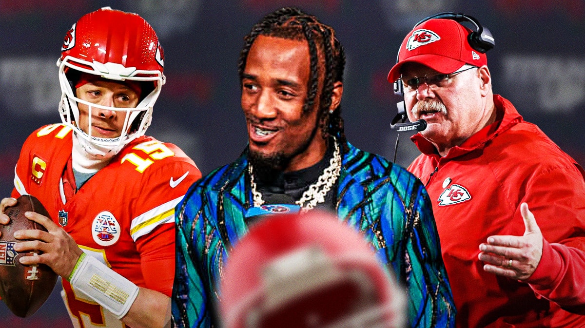 Titans' L'Jarius Sneed with Chiefs' Patrick Mahomes and Andy Reid