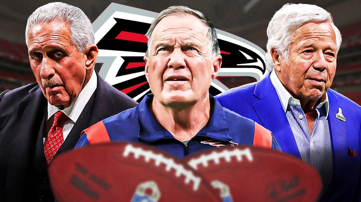 Atlanta Falcons owner Arthur Blank, former NFL head coach Bill Belichick, and New England Patriots owner Robert Kraft