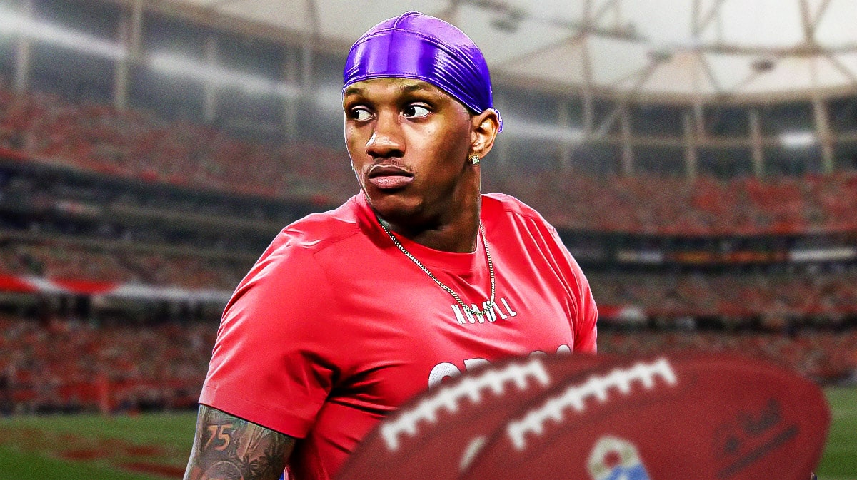 Michael Penix Jr., NFL Draft, Falcons, Michael Penix Jr. Falcons, Michael Penix Jr. NFL Draft, Michael Penix Jr. with Falcons stadium in the background