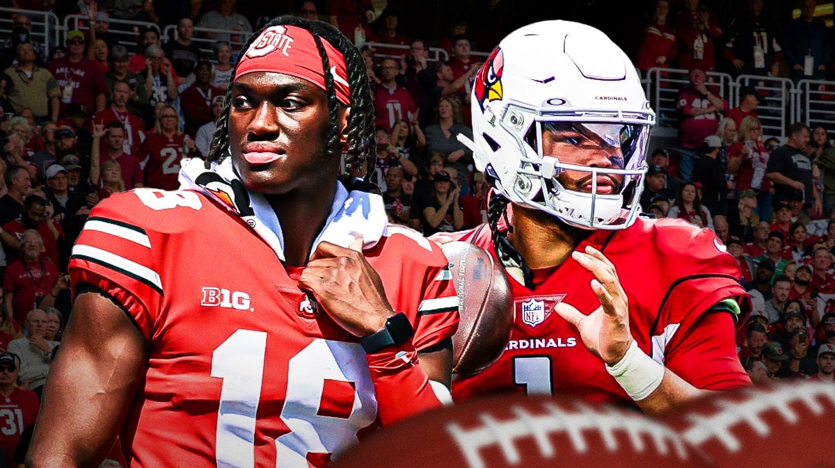 Arizona Cardinals quarterback Kyler Murray and new Cardinals wide receiver Marvin Harrison Jr.