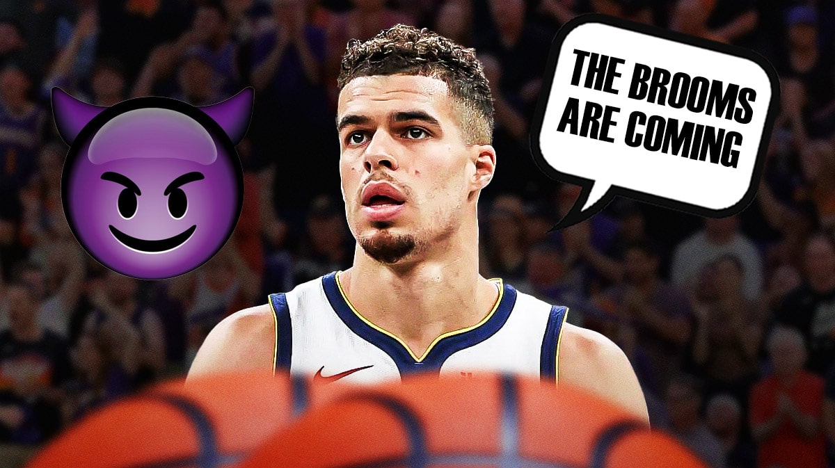 Michael Porter Jr. saying "the brooms are coming" with purple devil emoji
