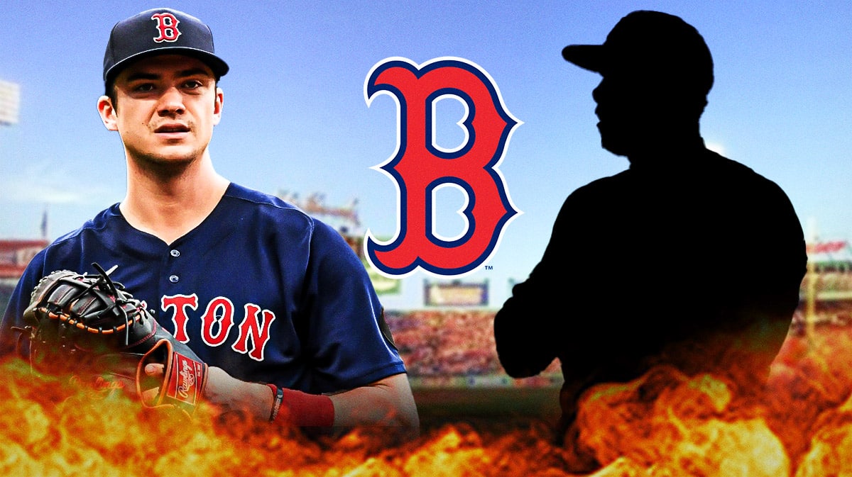 Bobby Dalbec next to the Red Sox logo and a sillouhette