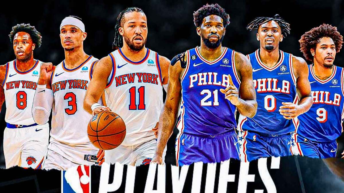 Knicks' Knicks, OG Anunoby, Josh Hart and Jalen Brunson and 76ers' Joel Embiid, Tyrese Maxey and Kell Oubre Jr