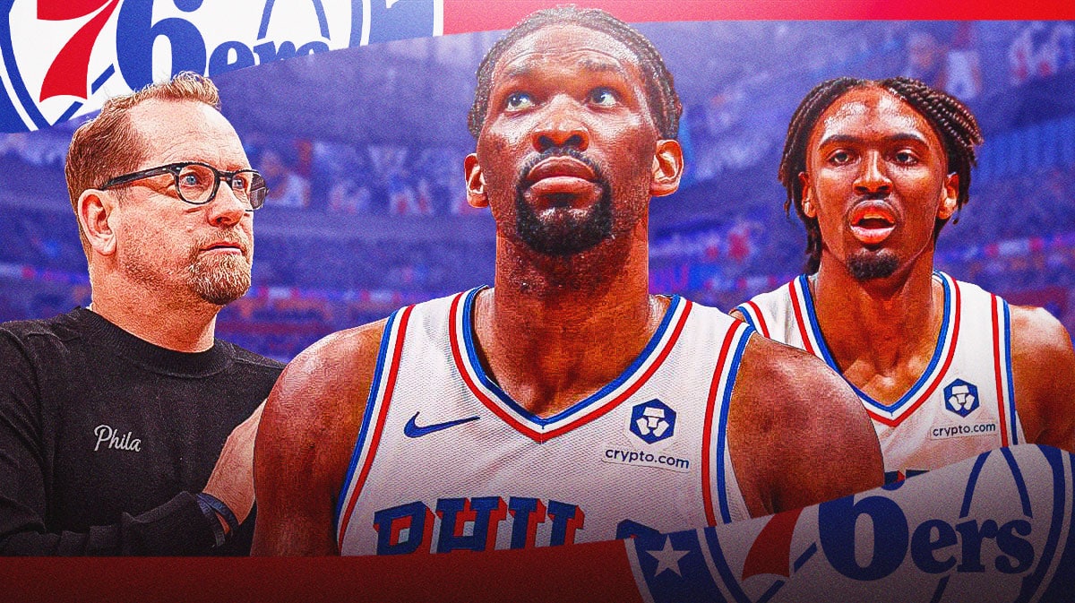 76ers' Nick Nurse, Joel Embiid and Tyrese Maxey