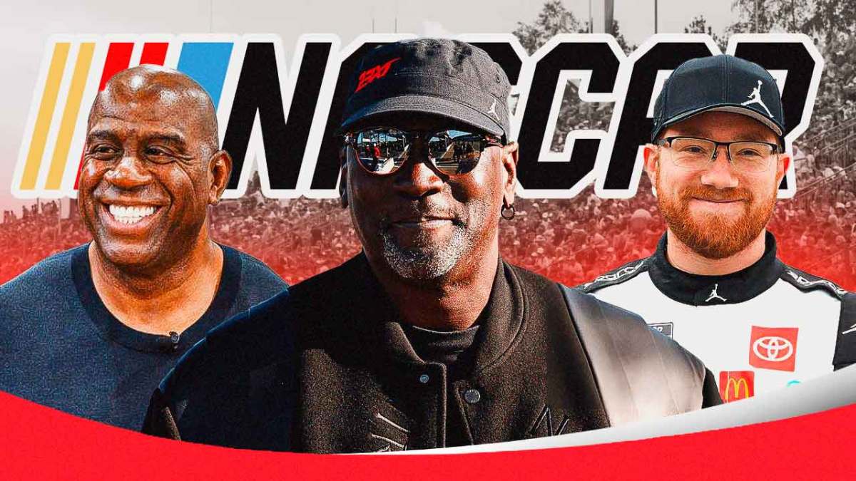 Michael Jordan, Magic Johnson, stand next to NASCAR's Tyler Reddick at Talladega