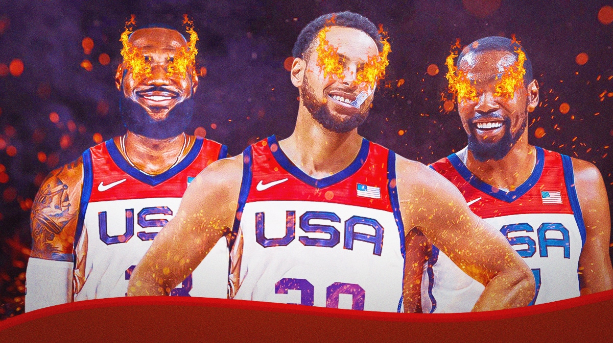 2024 Paris Olympics Team USA Stephen Curry, Kevin Durant, and LeBron James
