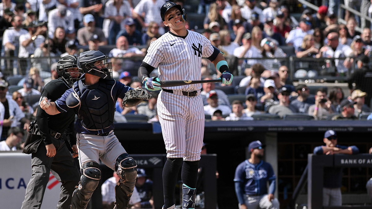 New York Yankees outfielder Aaron Judge (99) during a game against the Tampa Bay Rays at Yankee Stadium. 