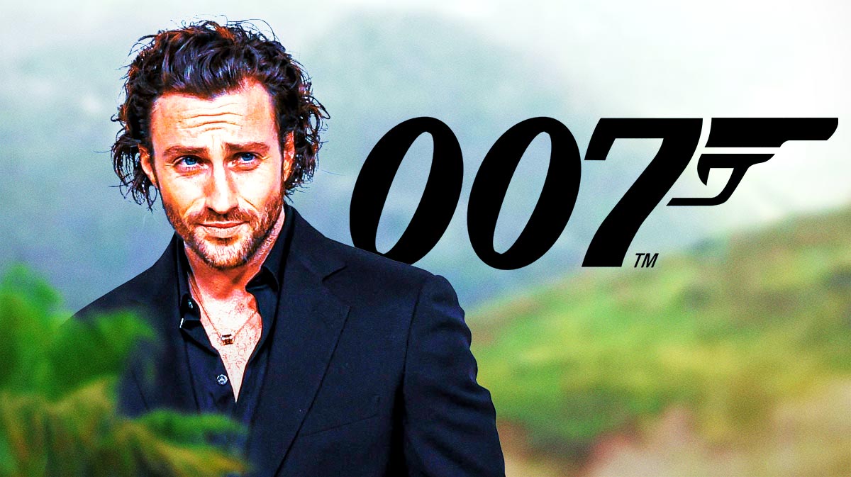 Aaron Taylor-Johnson with James Bond 007 logo.