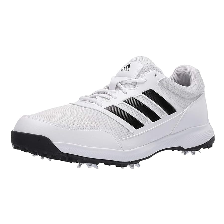 Adidas Men's Tech Response 2.0 Golf Shoes - White/Black colorway on a white background.