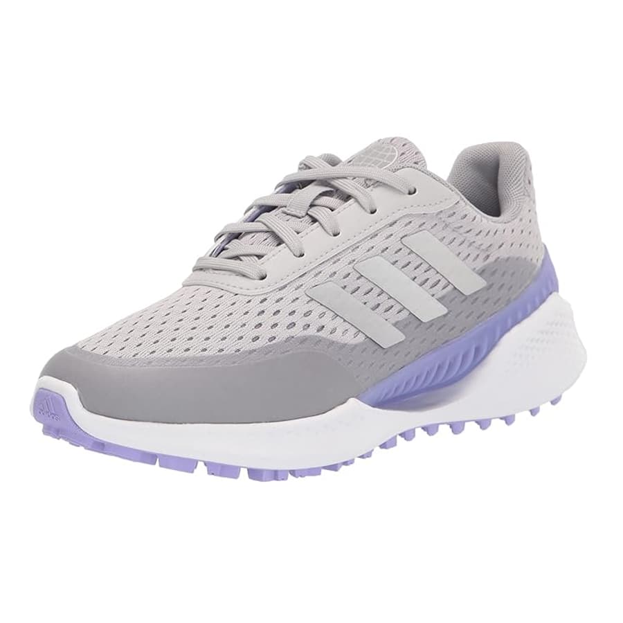 Adidas Women's Summervent Spikeless Golf Shoes - Grey Two/Silver Metallic/Light Purple colorway on a white background.