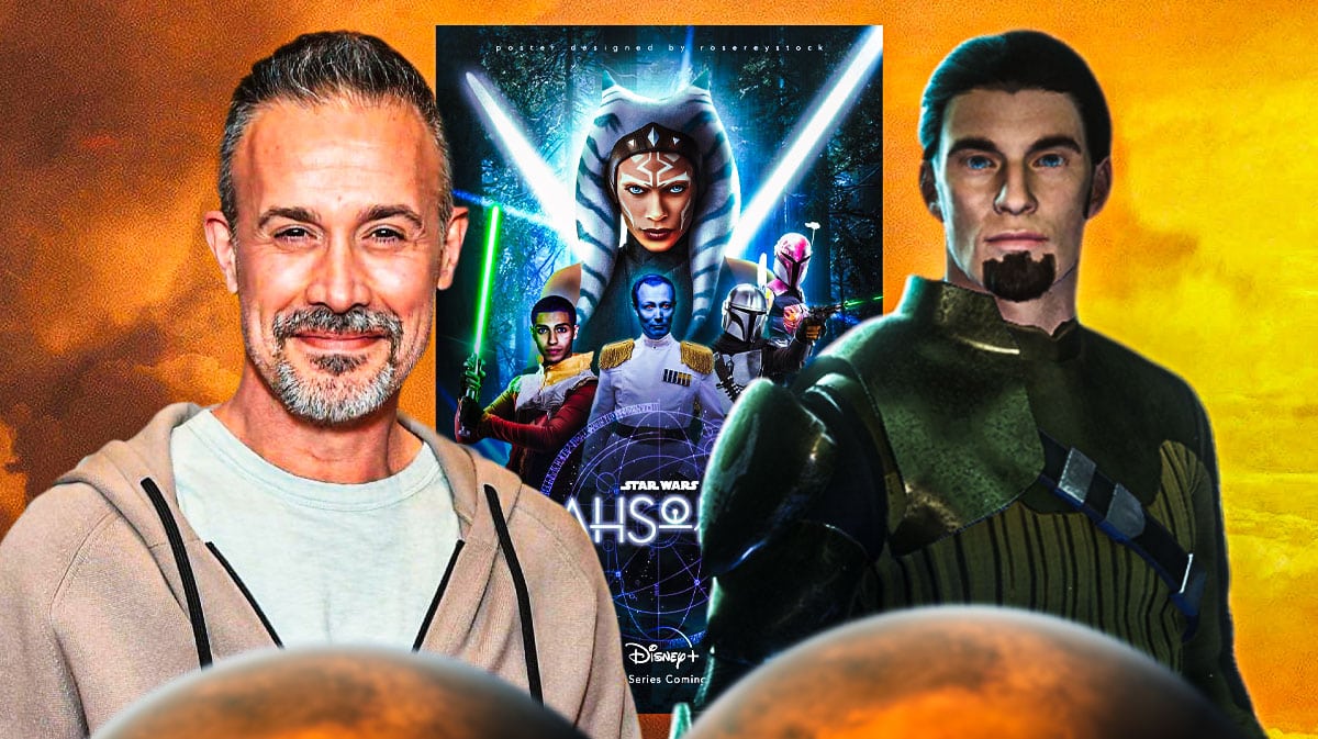 Star Wars Ahsoka poster in between Freddie Prinze Jr and Kanan Jarrus