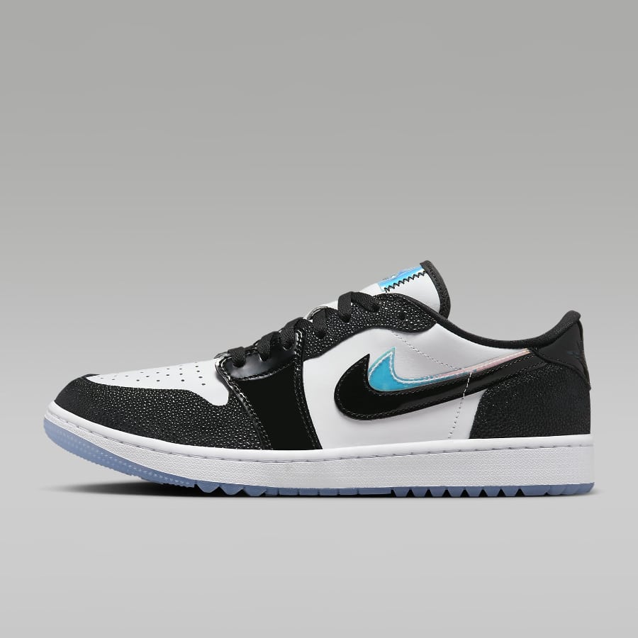 Air Jordan 1 Low G NRG - White/Black colorway on a gray colored background.