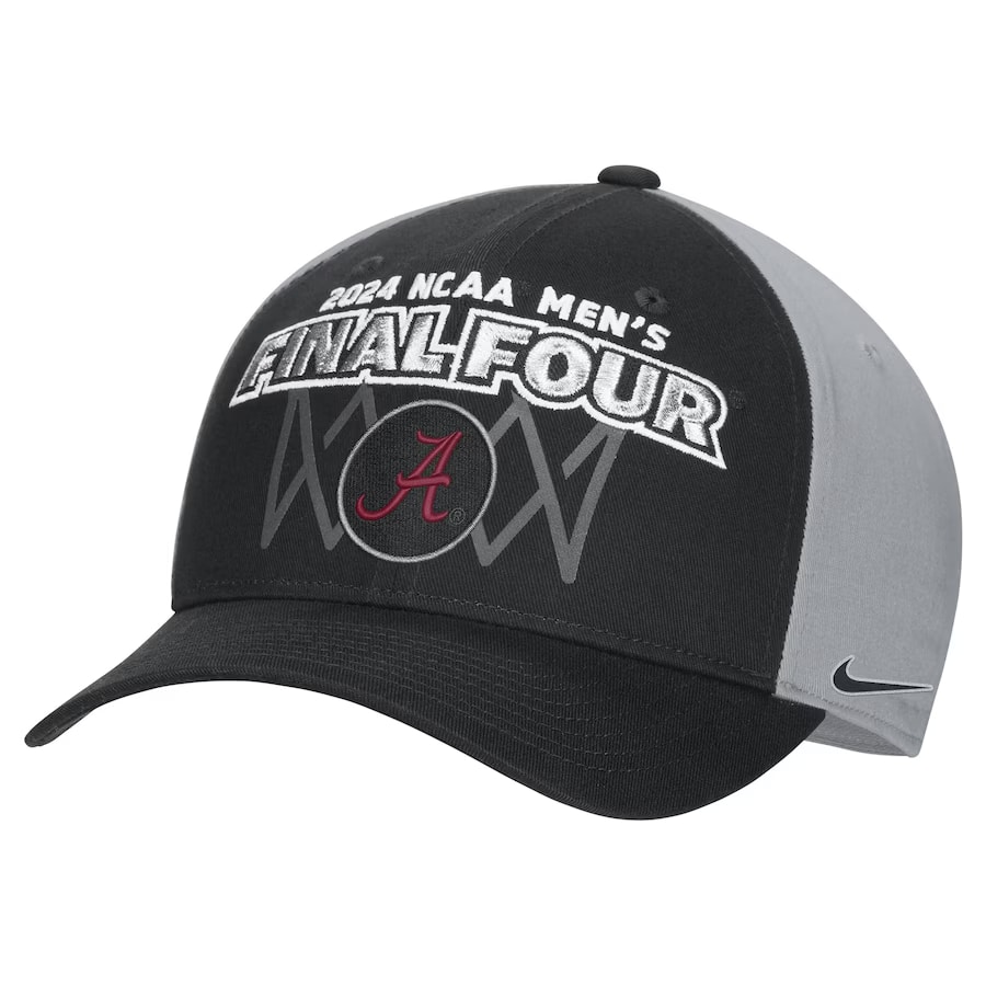 Alabama Crimson Tide Nike 2024 NCAA Men's Basketball Tournament March Madness Final Four Regional Champions Locker Room Classic 99 Adjustable Hat - Black color on a white background.