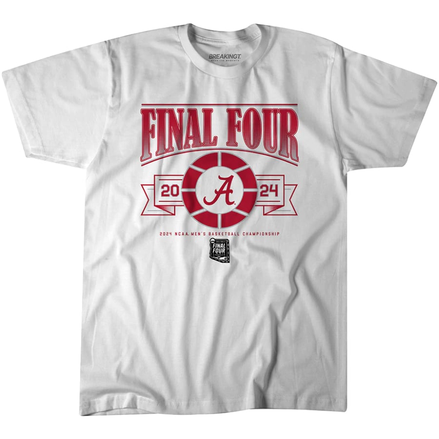 Alabama Men's Basketball 2024 Final Four T-Shirt - White color on a white background.