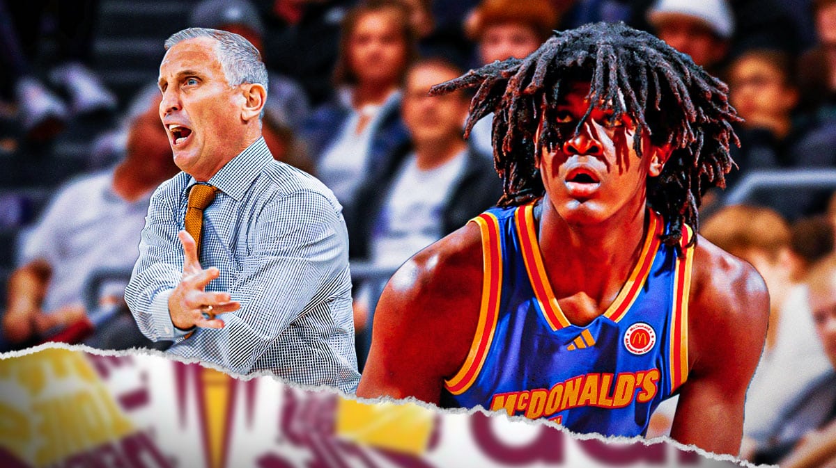 Jayden Quaintance looking at Arizona State basketball coach Bobby Hurley.