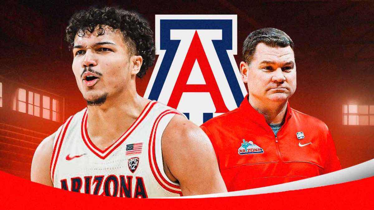 Trey Townsend in an Arizona Wildcats jersey with the Arizona logo in the background, transfer portal