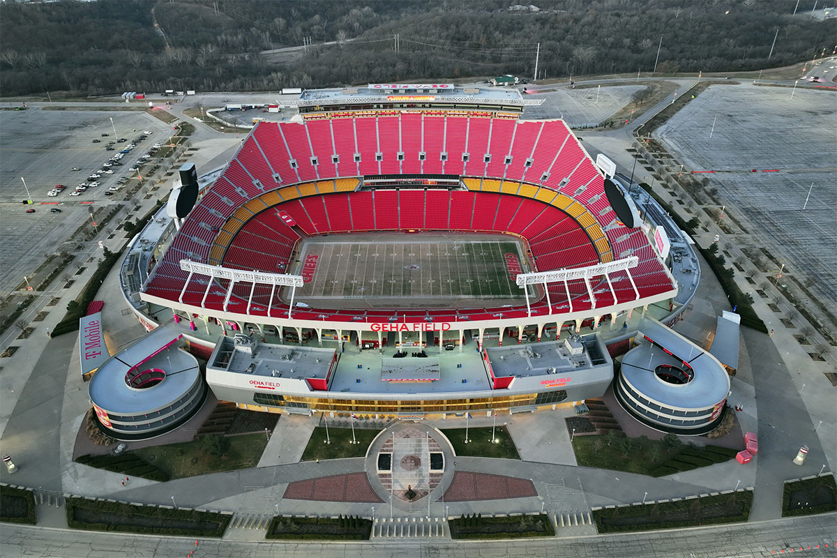 A general overall aerial view of Arrowhead Stadium at the Truman Sports