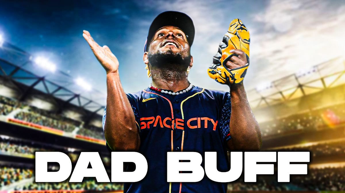 Astros' Ronel Blanco hyped up, with caption below: DAD BUFF